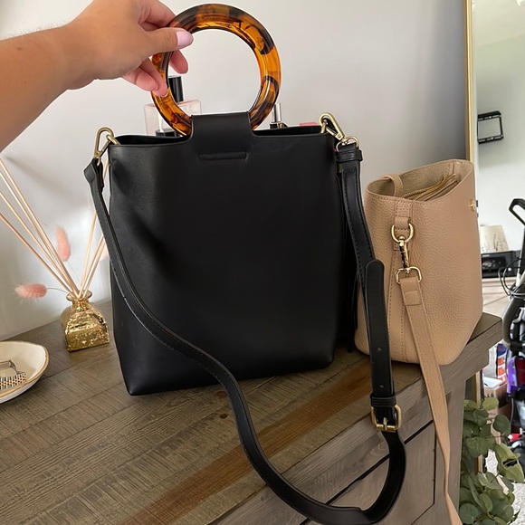 Anthropologie black leather top handle bag - Picture 1 of 4